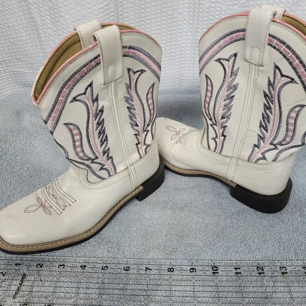 Smoky Mountain Boots Kids White Leather Western‎ Cowboy Boots 3247C Size 1.5 R